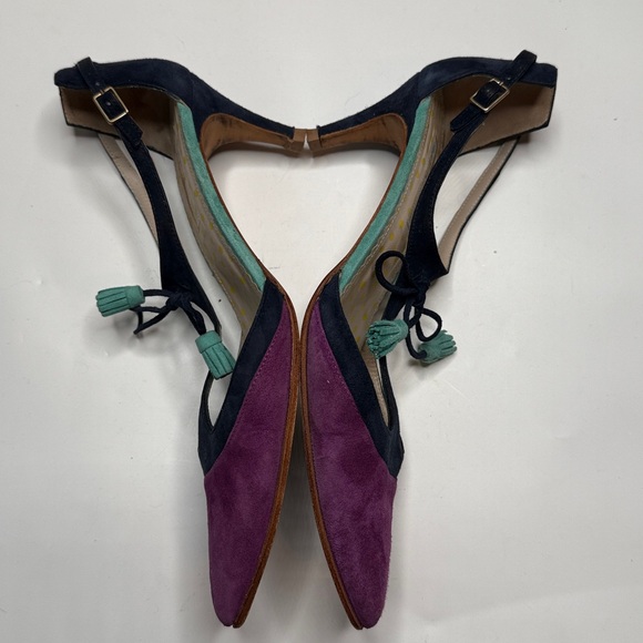 Boden Alice Suede Leather Blue Purple Kitten Heels S-444 Sz 8.5 US 40 EU - Picture 4 of 11